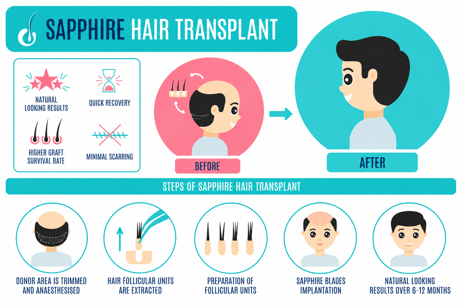 Sapphire Hair Transplant Process Infographic - Dr Shubham Singh